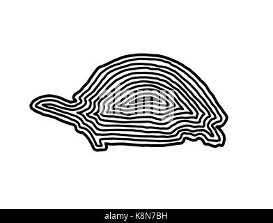 A turtle illustration icon in black offset line. Fingerprint style for logo or background design. Stock Vector