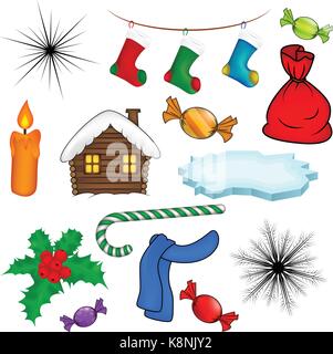 Christmas icon set, symbol, design. Winter vector illustration isolated on white background. Stock Vector