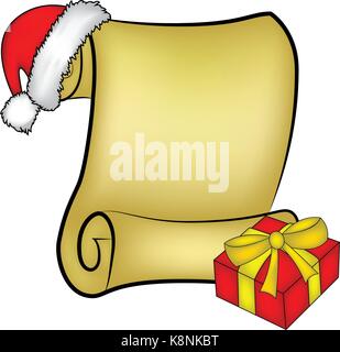 Christmas paper scroll card with santa cap,hat and holly berry. vector ...