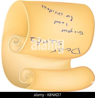 Christmas letter to santa, paper scroll card with wishes list. vector illustration isolated on white background. Stock Vector