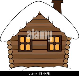 House with snow cartoon illustration. Winter snowy Christmas home, cottage isolated on white background. Stock Vector