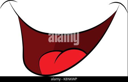 Cartoon smile, mouth, lips with teeth and tongue. vector illustration isolated on white background Stock Vector