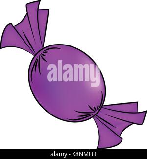 Christmas wrapped candy. Purple packaged sweet, goody in a piece of paper. Vector illustration isolated on a white background. Stock Vector