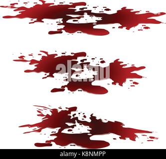 Blood puddle, red drop, blots, stain, plash od blood. Vector illustration isolated on white background. Stock Vector
