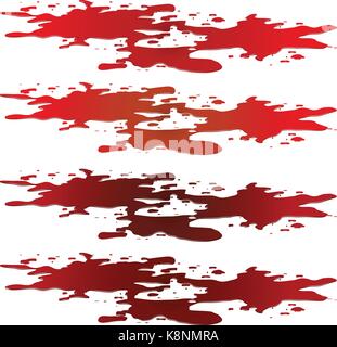 Blood puddle, red drop, blots, stain, plash od blood. Vector illustration isolated on white background. Stock Vector