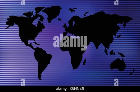 World map. horizontal stripes, bars - abstract vector background.  Blue mesh illustration Stock Vector