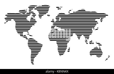 World map in horizontal stripes, bars - abstract vector background.  Black and white silhouette illustration Stock Vector