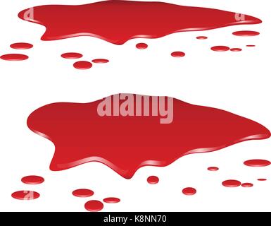 Blood puddle set, red drop, blots, stain, plash od blood. Vector illustration isolated on white background. Stock Vector