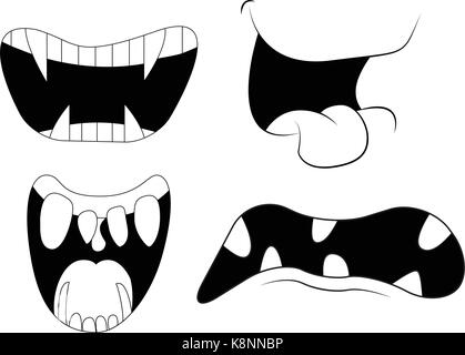 Cute teeth outline vector set with different emotions. Different tooth ...
