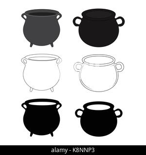 Empty witch cauldron, pot set. Cartoon Vector illustration isolated on white background. Stock Vector