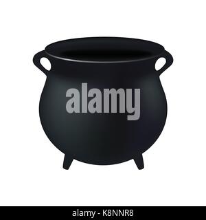 Empty witch cauldron,pot. Realistic Vector illustration isolated on white background. Created with gradient mesh. Stock Vector