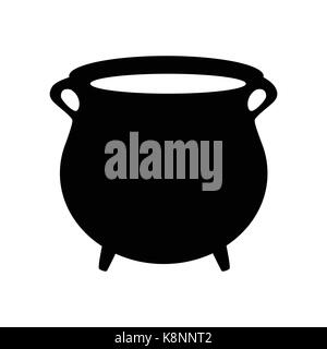 Empty witch cauldron, pot silhouette. Vector illustration isolated on white background. Stock Vector
