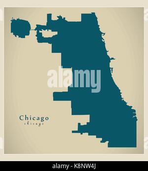 Modern Map - Chicago city of the USA Stock Vector
