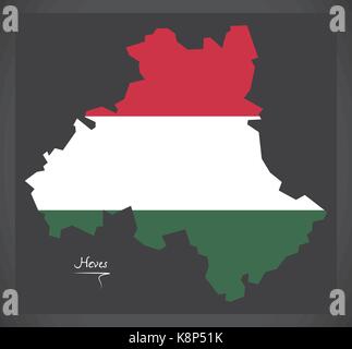 Heves map of Hungary with Hungarian national flag illustration Stock Vector