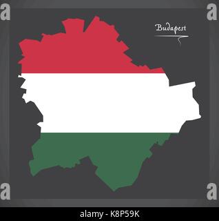 Budapest map of Hungary with Hungarian national flag illustration Stock Vector