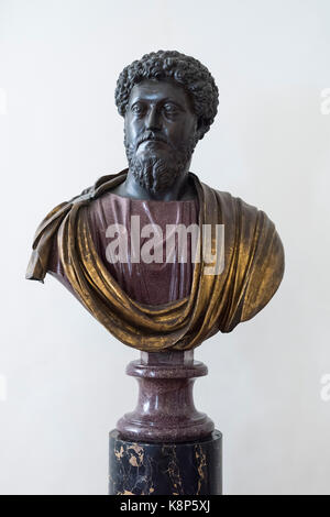 Rome. Italy. Bust of Roman Emperor of Marcus Aurelius (121-180 AD). Palazzo Altemps. Museo Nazionale Romano. Stock Photo