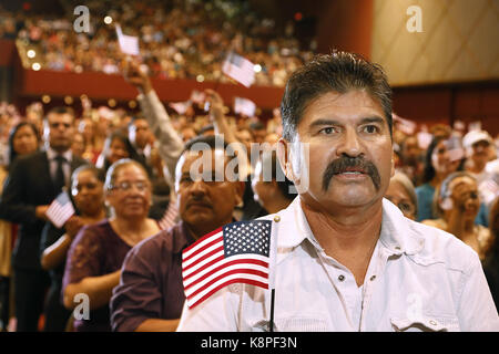 San Diego, CA, USA. 20th Sep, 2017. The September naturalization ceremony was held at Golden Hall in downtown San Diego where hundreds took the Oath of Allegiance as new citizens of the United States. Francisco Lozano, of Tecate, Mexico attended the naturalization ceremony as a new US citizen. Credit: John Gastaldo/ZUMA Wire/Alamy Live News Stock Photo