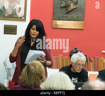 London, UK. 20th Sep, 2017.  Rally for an anti war Government, No Trump for peace & justice, Maz Saleem, (Stand up to Trump) speaks to the metting at the Marx Memorial Library Credit: Ian Davidson/Alamy Live News Stock Photo