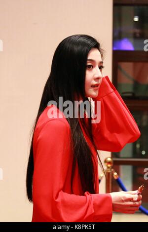 Qingdao, Qingdao, China. 20th Sep, 2017. Qingdao, CHINA-20th September 2017: (EDITORIAL USE ONLY. CHINA OUT).Chinese actress Fan Bingbing and her fiance Li Chen attends a film promotional event in Qingdao, east China's Shandong Province, September 20th, 2017. Credit: SIPA Asia/ZUMA Wire/Alamy Live News Stock Photo