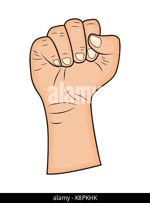 Fist, Hand gesture vector - realistic cartoon illustration. Picture isolated on white background. Stock Vector