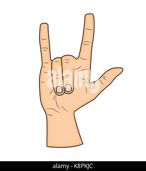 Horns hand, satan sign finger up gesture. Vector isolated on white background. Realistic cartoon illustration. Stock Vector