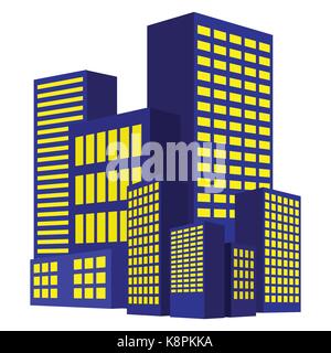 Image of modern building, Urban cityscape, City Lights, metropolis. Vector illustration isolated on white background. Stock Vector