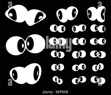 Set of cartoon, silhouette eyes. Vector illustration isolated on black background. Stock Vector