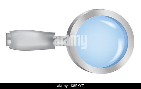 Image of realistic Magnifying glass, magnifier, detective attribute, searching item. Vector illustration isolated on white background. Stock Vector