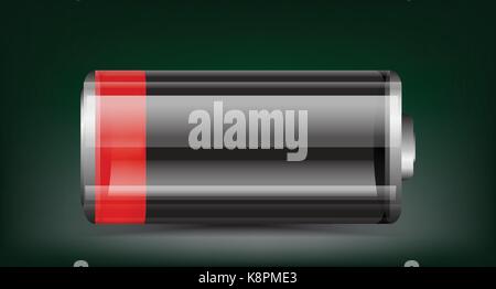 Vector transparent battery illustration. Low charged red battery on dark background Stock Vector