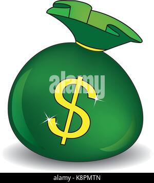 Green money bag icon with dollar sign isolated on white background. Vector illustration. Stock Vector