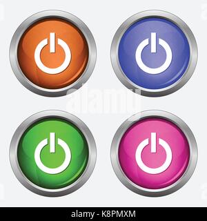 Turn off button click color icon. Shutdown. Power off. Hand pressing ...