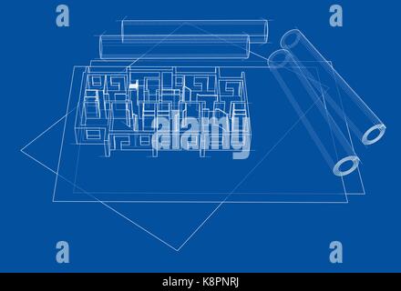 Drawings with floor model. Vector Stock Vector