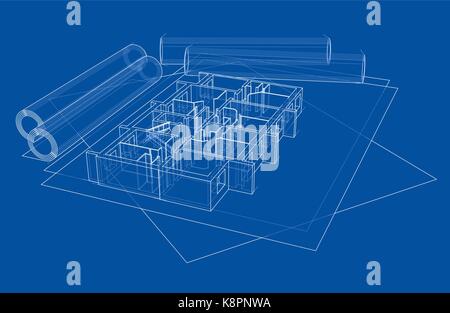 Drawings with floor model. Vector Stock Vector