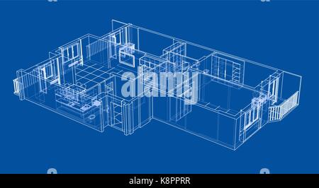 Abstract sketch design interior kitchen. Illustration created of 3d ...