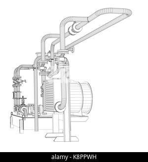 Wire-frame industrial equipment of oil pump Stock Vector