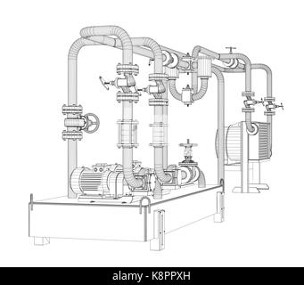 Wire-frame industrial equipment of oil pump Stock Vector