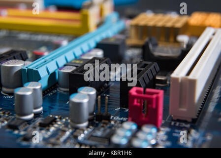 Closeup electronic circuit board background. Stock Photo