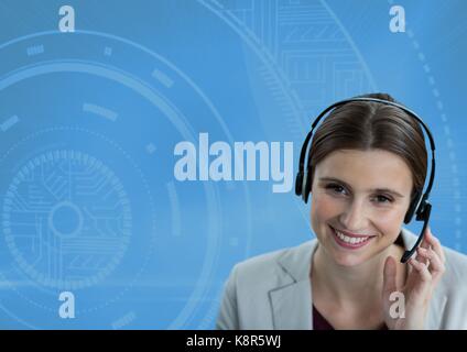 Digital composite of Customer care service woman with blue background Stock Photo