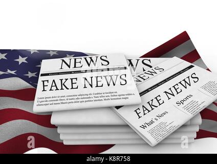 Digital composite of Fake news newspapers stacked over USA flag Stock Photo