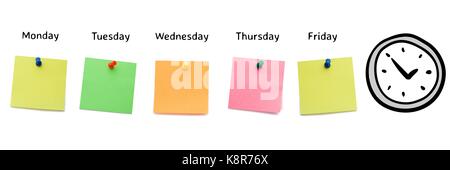 Digital composite of sticky notes with clock Stock Photo