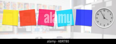 Digital composite of sticky notes with clock Stock Photo