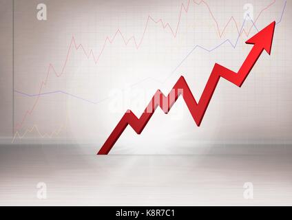 Digital composite of red arrow with graphs Stock Photo