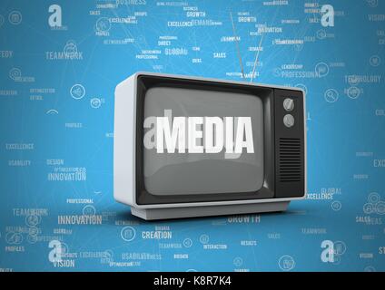 Digital composite of media text and television surrounded by words connections Stock Photo