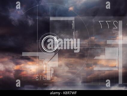Digital composite of Sky clouds with graphics of futuristic interface Stock Photo