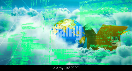 Blue codes against clouds against blue sky Stock Photo