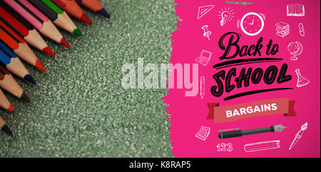 back to school against multi colored pencils arranged Stock Photo