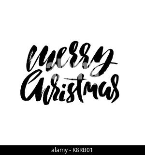 Hand drawn phrase Merry Christmas. Modern dry brush lettering design. Vector typography illustration. Holiday poster. Stock Vector
