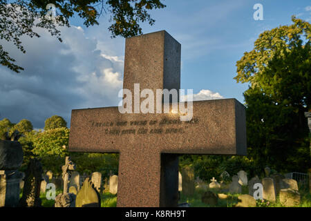 cross shaped tombstone brompton cemetery Stock Photo