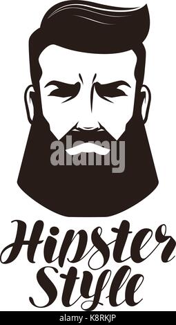 Hipster style. Portrait of bearded man, logo or label. Lettering vector illustration Stock Vector