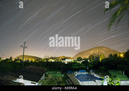 Star Trails over northern side of the Majorca. Stock Photo